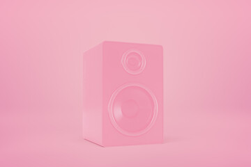 3d rendering of pink audio column speaker standing on background of the same color.