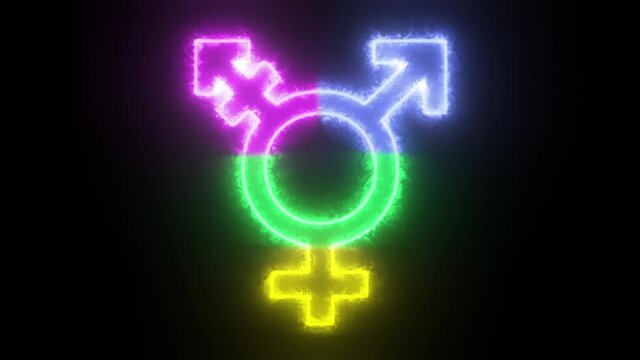 A powerful symbol of the transgender people, with different parts glowing in pink, blue, green and yellow. Concepts: inclusion, social consciousness, change.