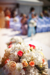 Wedding decorations with flowers and candles.