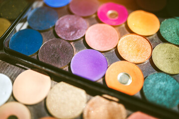 Closeup shot of colorful eye shadows palette