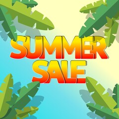 Summer sale background with palm for banner, poster, flyer, card, postcard, cover, brochure