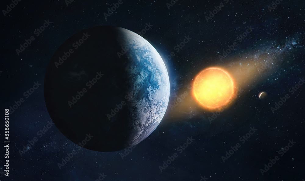 Aufkleber earth planet and sun in solar system. stars and space. science astronomy. elements of this image fur