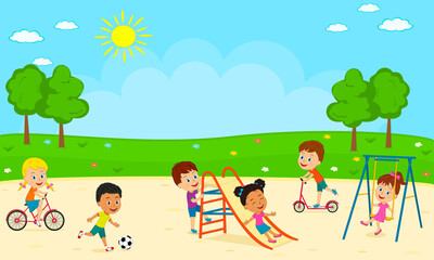 Obraz na płótnie Canvas kids, boys and girls play on the playground, illustration,vector