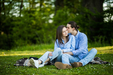 Young couple in love having fun and enjoying the beautiful nature