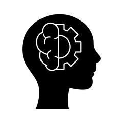 human head with brain and gear silhouette style icon design, Innovation idea and creativity theme Vector illustration
