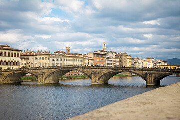 Obraz premium Ponte alla Carraia Bridge is a five-arched bridge spanning the River Arno and linking the district of Oltrarno to the rest of the city of Florence, Italy.