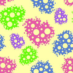 Collage. Pattern Creative doodle art header with different shapes and textures. Green, blue, pink, violet on yellow background