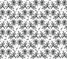 Seamless floral pattern, black and white background, seamless textile wallpaper, fabric print, fashion design, hand drawn element, classic daisy pattern, abstract texture, vector illustration
