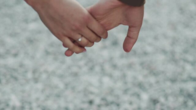 Wedding ring, couple hold the hands. Engagement