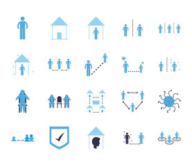 Fototapeta premium Social distancing flat style icon set vector design