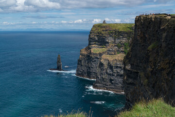 View of the world famous Cliffs of Moher in county Clare Ireland. Scenic Irish nature landmark along the wild atlantic way.