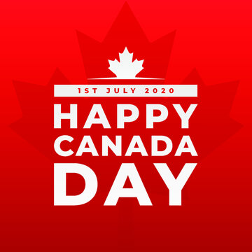 1st July 2020 happy Canada day modern banner, sign, design concept with white text and a white Canadian maple leaf on a red background. 