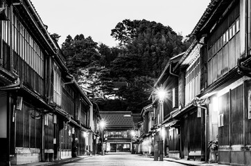 金沢　ひがし茶屋街　モノクロ