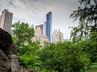 Fototapeta na wymiar New York uptown skyscrapers viewed from Central Park in late spring