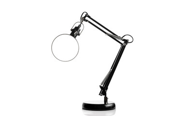 Office modern table lamp isolated on white. Light furniture for night room design or business decor.