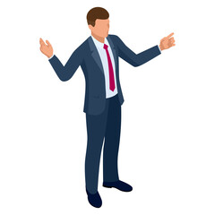 Fototapeta premium Isometric businessman isolated on write. Creating an office worker character, cartoon people. Business people.