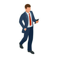 Isometric businessman isolated on write. Creating an office worker character, cartoon people. Business people.