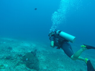 Plongeur sous marin aux îles Gili, Indonésie	