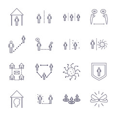 Social distancing line style icon set vector design
