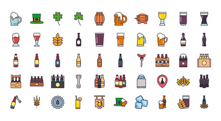 Beer festival line and fill style icon set vector design