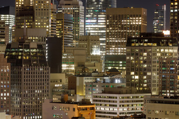 Fototapeta na wymiar San Francisco Financial District Close-up at night, via Russian Hill. 