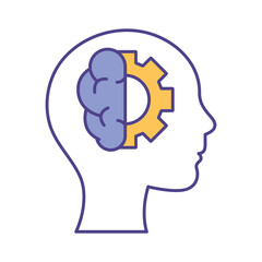 human head with brain and gear line and fill style icon design, Innovation idea and creativity theme Vector illustration