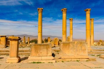 Columns of Timgad, a Roman-Berber city in the Aures Mountains of Algeria. (Colonia Marciana Ulpia...