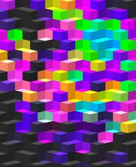 blue cyan green magenta neon trippy psychedelic geometric shapes abstract background 3D illustration