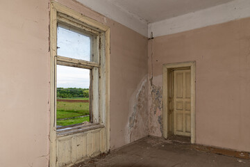 Interior of an abandoned mansion. Empty room deserted and derelict. The interior of an abandoned castle. 