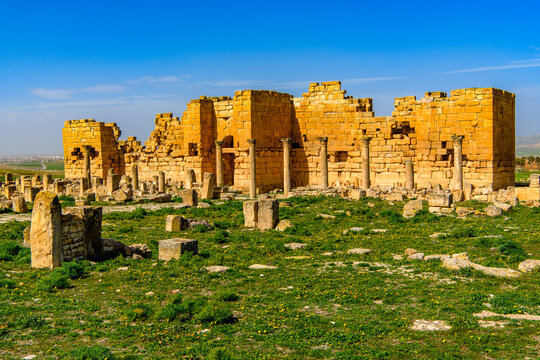 Ruins of a temple of Madauros, a Roman-Berber city in the old province of Numidia, Algeria