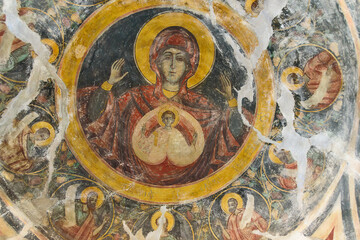 Vrsac, Serbia - June 08, 2020: The Mesic Monastery is a Serb Orthodox monastery situated in the Banat region, in the province of Vojvodina, Serbia. The interior of the monastery.