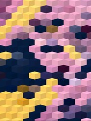 pink blue yellow geometric shapes abstract background 3D illustration