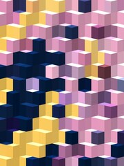 pink blue yellow geometric shapes abstract background 3D illustration