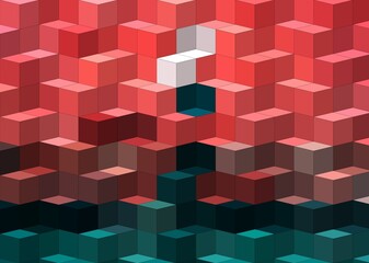 turquoise red geometric shapes abstract background 3D illustration