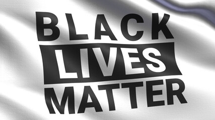 Black Lives Matter on a White Cloth Flag, with waving fabric texture	
