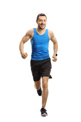Fototapeta na wymiar Man in sportswear running towards the camera and smiling