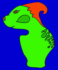 Cute green dragon with bright red hair