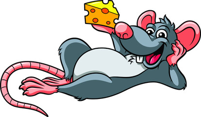 Vector Cartoon Happy Rat With Cheese