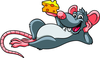 Vector Cartoon Happy Rat With Cheese