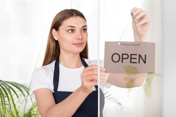 businesswoman reopening shop