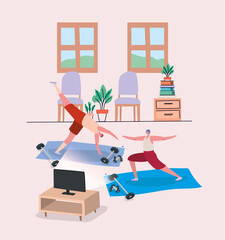 Men cartoons doing exercise design of Stay at home and activities theme Vector illustration
