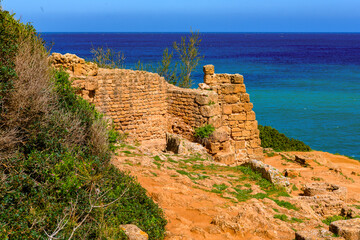 Mediterranean sea coast of Tipasa, a colonia in Roman province Mauretania Caesariensis, nowadays Algeria. UNESCO World Heritage Site