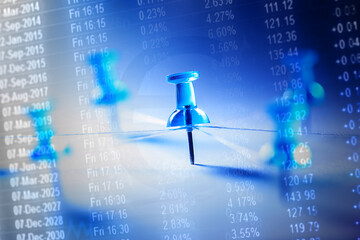 Close up of pins bound thread. Business concept.