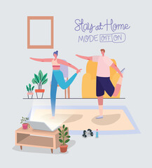 Woman and man cartoons doing exercise design of Stay at home and activities theme Vector illustration