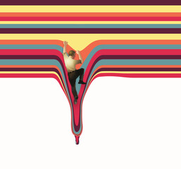 Naklejka premium A businessman struggles to climb up a ladder of fluid and slippery colored bars.