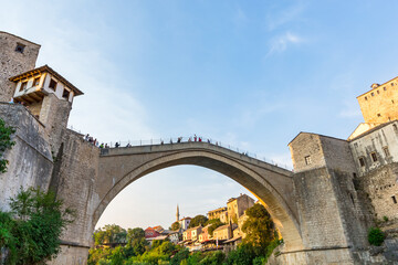 Fototapeta na wymiar Mostar, Bosnia and Herzegovina. View of the city and the old bridge.