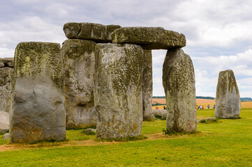 Close view of the stones of Stonehenge, a prehistoric monument in Wiltshire, England. UNESCO World Heritage Sites