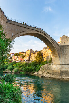 Mostar, Bosnia and Herzegovina. View of the city and the old bridge.
