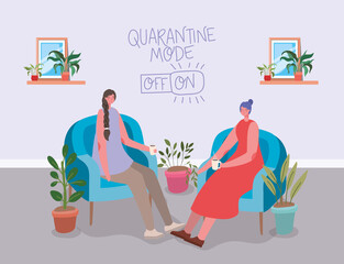 Women cartoons drinking coffee on chair design of time drink breakfast beverage shop morning store aroma and caffeine theme Vector illustration