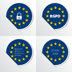 RGPD - French: Reglement general sur la protection des donnees means: GDPR - General Data Protection Regulation. EU flag. Vector illustration